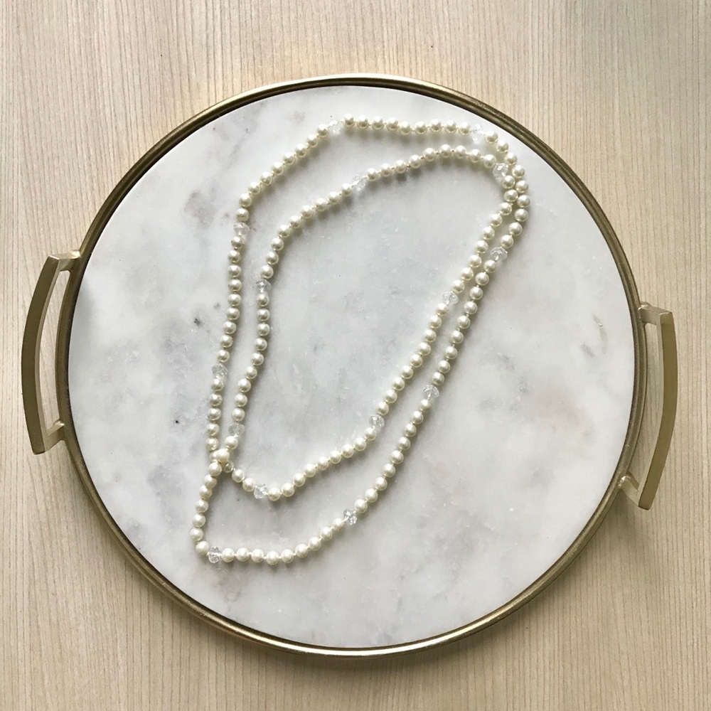Faux Pearl Crystal Bead Long Necklace
